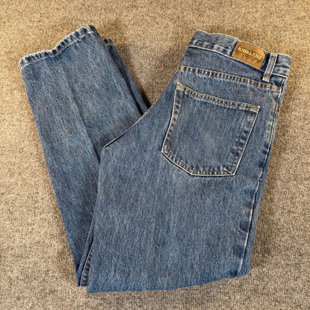 Kirkland Signature Mens 32x30 Blue Medium Wash Straight Leg Cotton Jeans #4038
